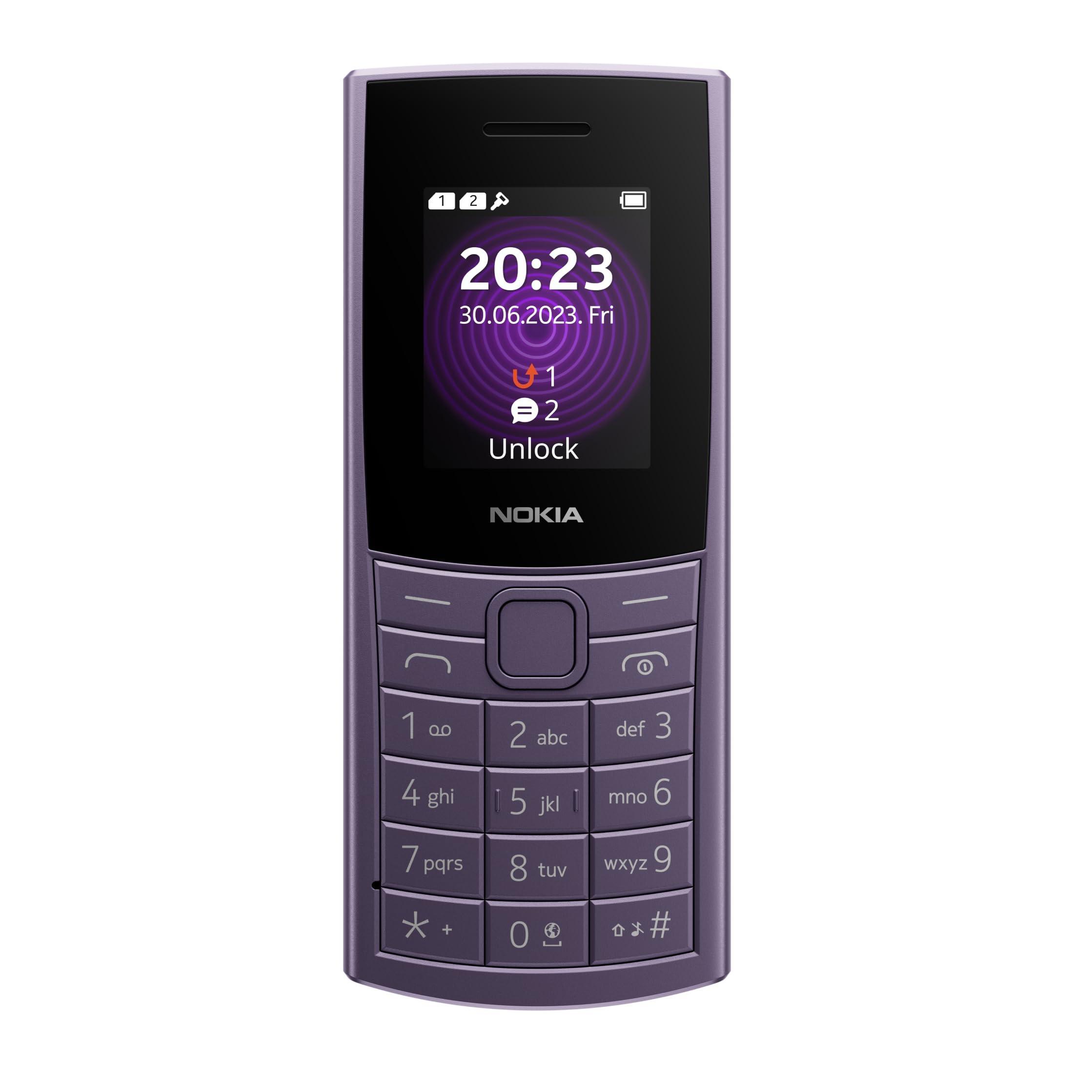 Nokia 110 4G with 4G, Camera, Bluetooth, FM Radio, MP3 Player, MicroSD,  Long-Lasting Battery, and pre-Loaded Games | Purple