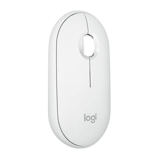 Logitech Pebble Mouse 2 M350s Slim Bluetooth Wireless Mouse, Portable, Lightweight, Customisable Button, Quiet Clicks, Easy-Switch for Windows, macOS, iPadOS, Android, Chrome OS - Tonal White