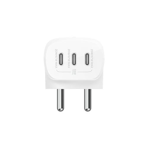 Belkin 67W (27W + 20W + 20W) Triple USB-C Pps Pd Wall Charger for Smartphone,White