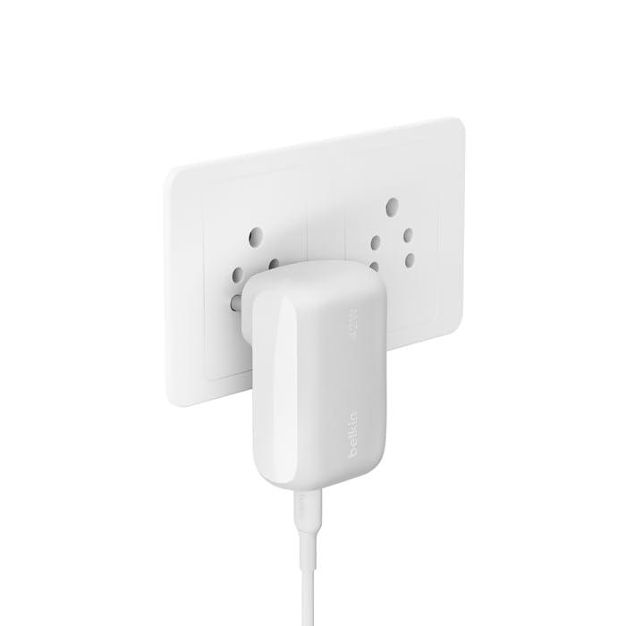 Belkin BoostCharge 42W Dual Port Wall Charger, USB-C + USB-A Charger Fast Charging for iPhone 16, 16 Plus, 16 Pro, 16 Pro Max, iPhone 15, Galaxy S24, Plus, Ultra, iPad, Pixel, AirPods & More - White