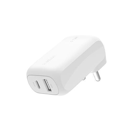 Belkin BoostCharge 42W Dual Port Wall Charger, USB-C + USB-A Charger Fast Charging for iPhone 16, 16 Plus, 16 Pro, 16 Pro Max, iPhone 15, Galaxy S24, Plus, Ultra, iPad, Pixel, AirPods & More - White