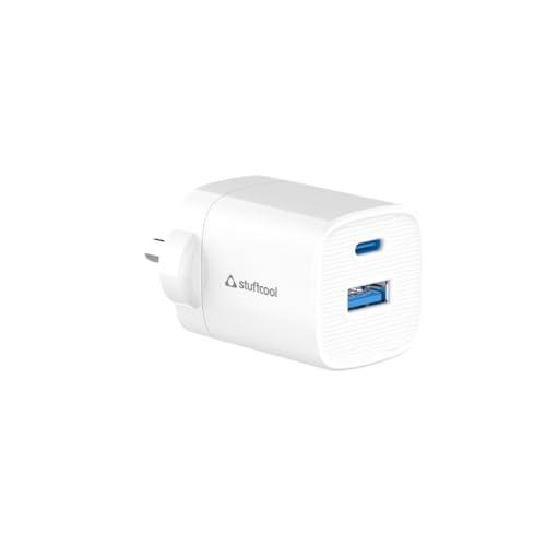 Stuffcool Nuevo 25W Super Small Dual Port PD PPS GaN Charger Supports Samsung Super Fast Charging, S24 Ultra,S23/S23 fe/S21 fe, and Charges iPhones & Pixels 50% in 30 mins