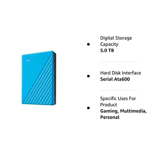 Western Digital WD 5TB My Passport Portable Hard Disk Drive, USB 3.0 with Automatic Backup, 256 Bit AES Hardware Encryption,Password Protection,Compatible with Windows and Mac, External HDD-Blue