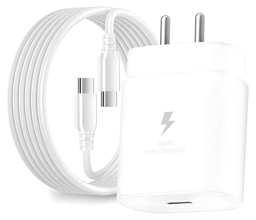 MaziQmart™ 25W Type-C Fast Charger Adapter | Single Port USB-C Power Delivery Charger for Samsung, Android Device Super Fast Charging Charging Support - Cable Included (Free Cable Protector) (White)