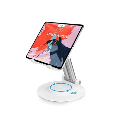 Dyazo Foldable Tablet Stand | Holder Compatible for Desk Compatible for Samsung Galaxy Tabs, iPad All Other Tablets Up to 12.9 inch with 360 Degree Rotation (White)