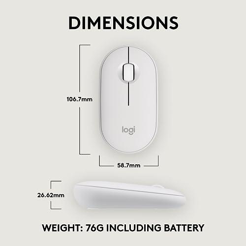 Logitech Pebble Mouse 2 M350s Slim Bluetooth Wireless Mouse, Portable, Lightweight, Customisable Button, Quiet Clicks, Easy-Switch for Windows, macOS, iPadOS, Android, Chrome OS - Tonal White