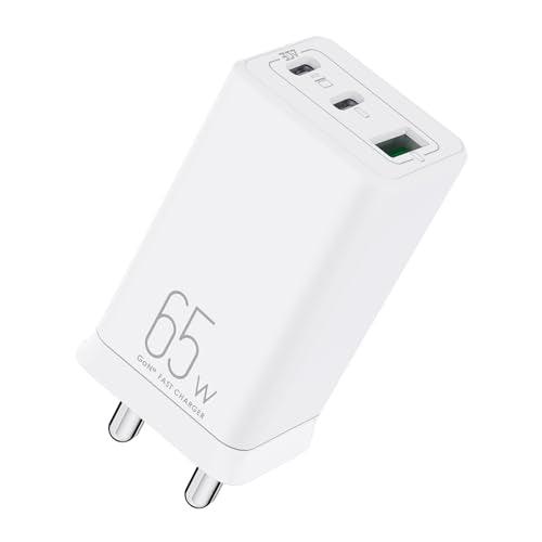 itel Newly Launched 65W GaN 3-Port Charger - Dual Type-C & USB Port | Over Voltage Protection | Wide Compatibility | Sleek & Elegant Design | White