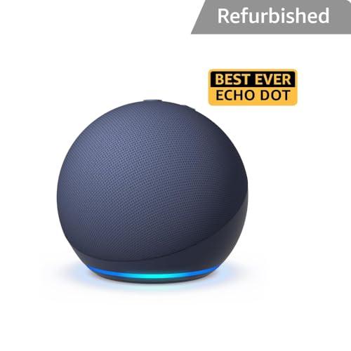 Certified Refurbished Echo Dot (5th Gen) | Smart speaker with Bigger sound, Motion Detection, Temperature Sensor, Alexa and Bluetooth| Blue