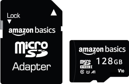 Amazon Basics 128 GB Micro SD Card with Adapter | Upto 120 MB/s | Class 10 | U1, C10, V10 Speed Classes