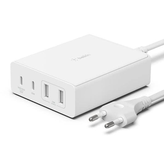 Belkin 108W GaN 4 Port (2 USB-A and 2 USB-C PD 3.0) Fast Charger with PPS Technology, Compact Size, for MacBook, iPad, iPhone and Other USB C Supported laptops & Devices - White