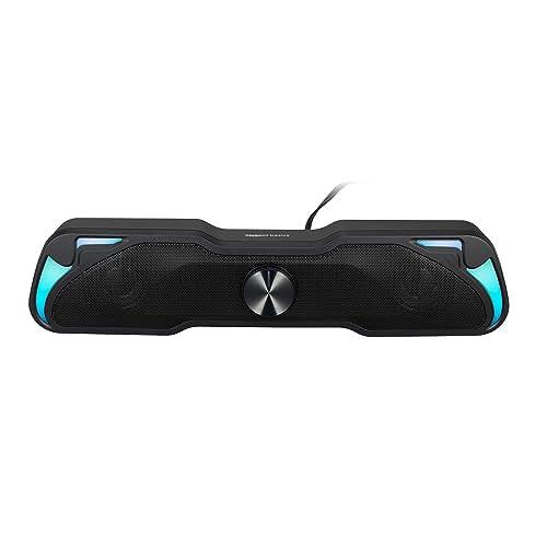 amazon basics 6W Multimedia PC Gaming Soundbar Speaker with Aux Connectivity, USB Support, Volume Control, and RGB Lights