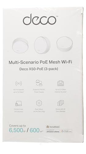 TP-Link Deco X50-PoE AX3000 Whole Home Mesh WiFi 6 System with PoE | 3000 Mbps Wireless Gigabit Smart Dual Band Router | Multi-Gig 2.5 Gbps Wired Network | Pack of 3 | Alexa and Google Compatible