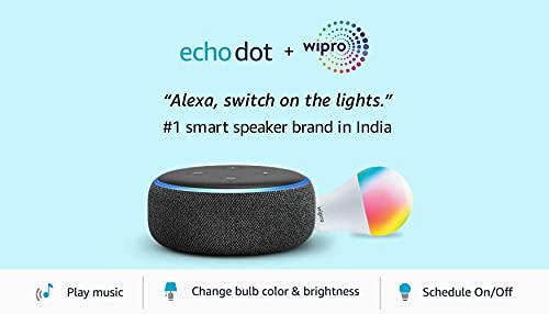 ECHO DOT (BLACK) COMBO WITH WIPRO 9W EASY SET-UP SMART BULB