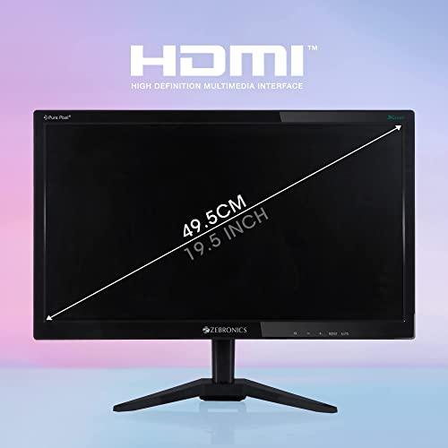 ZEBRONICS Zeb-A20HD 19.5 Inch (49.5 cm) 1600 X 900 LED Monitor, HD, HDMI, VGA, 300 nits, HDMI + VGA dual input, Wall mount, 60hz, Slim and Glossy Design, Black