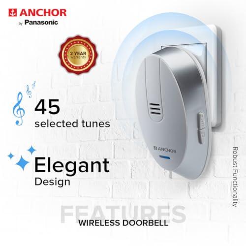 Anchor by Panasonic Wireless Doorbell | 45 Melodies Calling Bell for Home, Office with 120 Meter Operating Range | Door Bell for home (22730)