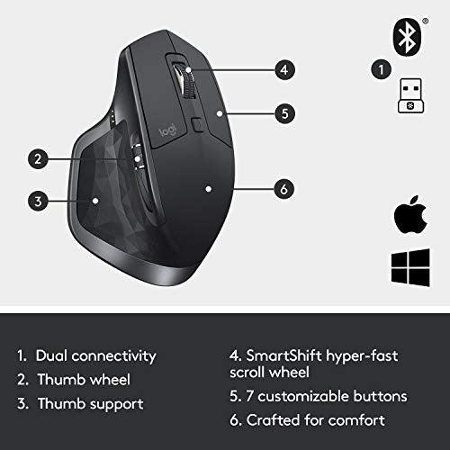 (Refurbished) Logitech MX Master 2S Wireless Mouse with Flow Cross-Computer Control and File Sharing for