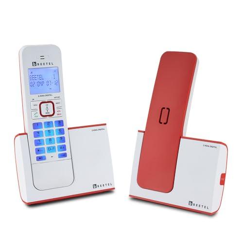 Beetel Newly Launched X75 2.4Ghz Cordless Landline,Dual Mode DTMF/FSK,1 Line 7segment LCD Display & Blue LED Backlit,Illuminated Keypad,2 Way Speaker Phone,6 Step ringer volume Control(Red/White)(X75)