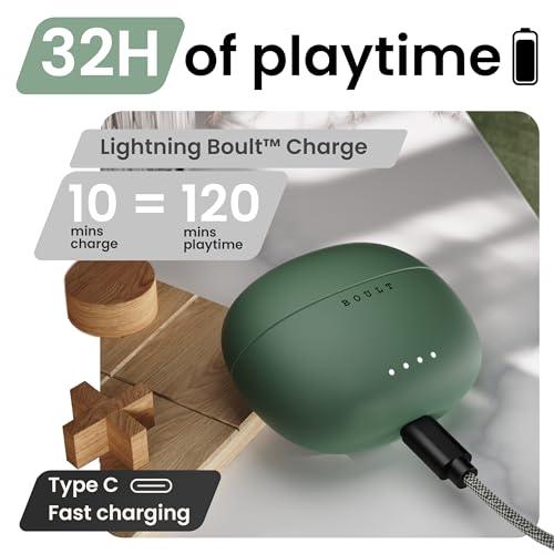 Boult Audio W20 Truly Wireless in Ear Earbuds with 35H Playtime, Zen™ ENC Mic, 45ms Low Latency, 13mm Bass Drivers, Type-C Fast Charging, Made in India,Touch Controls, IPX5 Ear Buds TWS (Pine Green)