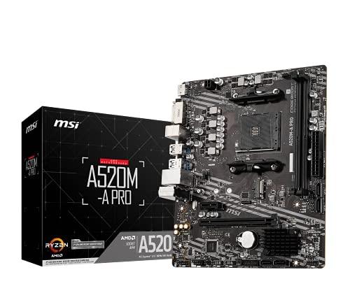 MSI A520M-A PRO Motherboard (AMD Ryzen 3000 3rd Gen AM4, DDR4, M.2, USB 3.2 Gen 1, HDMI, Micro ATX)