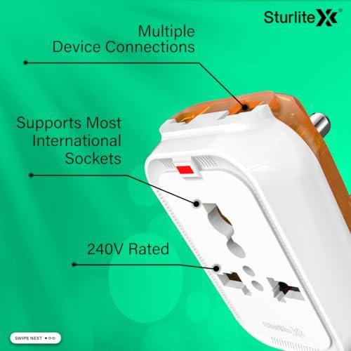 Sturlite Alyx 3 Pin Plug| Universal AC Travel Adapter| ABS Strong Body Socket (Pack of 2)