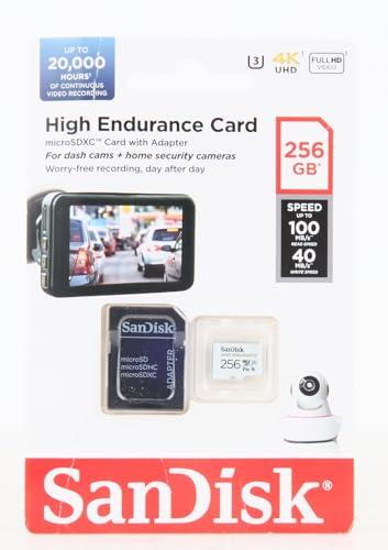 SanDisk 256GB High Endurance Video microSDXC Card with Adapter for Dash Cam and Home Monitoring Surveillance Systems - C10, U3, V30, 4K UHD, Micro SD Card - SDSQQNR-256G-GN6IA