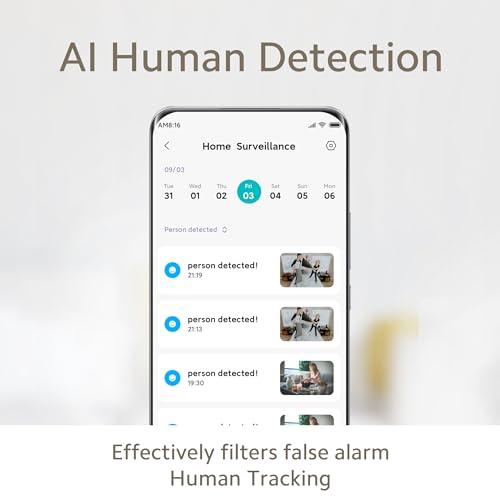 Xiaomi Mi 360° Home Security Camera 2K (1296p)| 2024 New Launch| 3MP High Res| F/1.6 High Aperture for Superior Colors| CCTV Camera for Home| AI Human Detect (No False Alarm)| Talk Back Feature,White