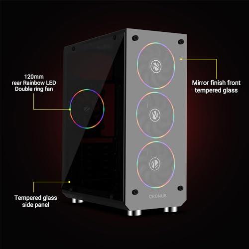 Zebronics ZEB-CRONUS Premium Gaming Cabinet with Mirror Finish Tempered Glass On Front,Tempered Glass On Side & 4 x120mm Rainbow Double Ring LED Fans