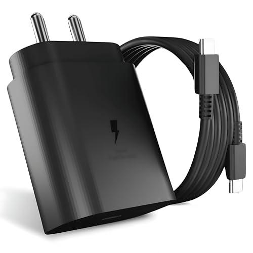 MaziQmart™ 25W Type-C Fast Charger Adapter | Single Port USB-C Power Delivery Charger for Samsung, Android Device Super Fast Charging Charging Support - Cable Included (Free Cable Protector) (Black)