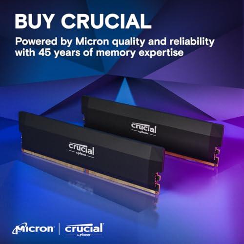 Crucial Pro DDR5 RAM 32GB Kit (2x16GB) CL36 6000MHz, Overclocking Desktop Gaming Memory, Intel XMP 3.0 & AMD Expo Compatible – Black CP2K16G60C36U5B