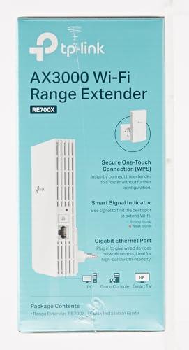 TP-Link AX3000 Mesh Dual Band Wi-Fi 6 Range Extender, Broadband/WiFi Extender, Wireless Booster/Hotspot with 1 Gigabit Port, 160 MHz Channels, Built-in Access Point Mode, Easy Setup (RE700X)