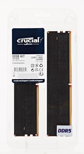 Crucial RAM 32GB Kit (2x16GB) DDR5 4800MHz CL40 Desktop Memory CT2K16G48C40U5