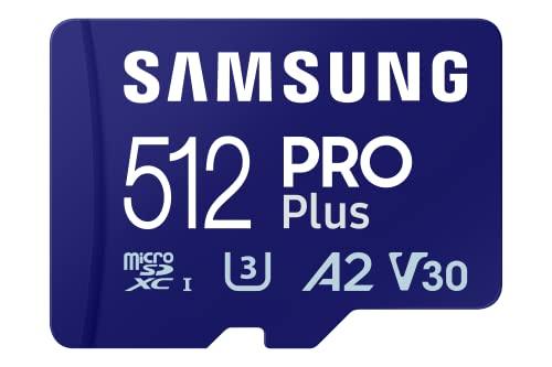 SAMSUNG PRO Plus microSD Memory Card + Adapter, 512GB MicroSDXC, Up to 180 MB/s, Full HD & 4K UHD, UHS-I, C10, U3, V30, A2 for Android Phones, Tablets, Action camera, Drone, MB-MD512SA/APC