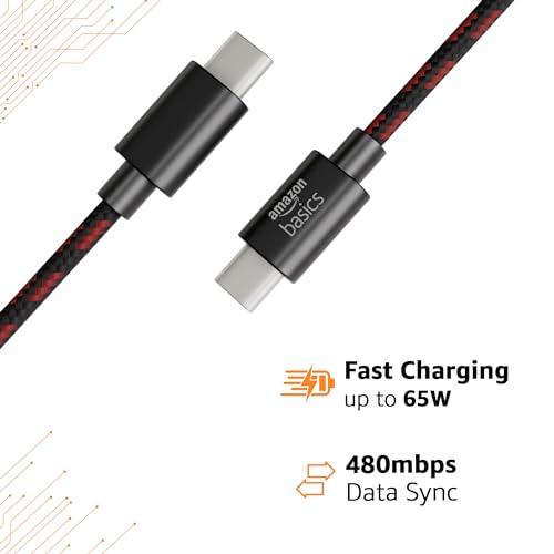 amazon basics Braided Type C to C Cable 60W Fast Charging Cable with 480 Mbps Data Transfer Speed | 1.2m, Tangle Free Cable