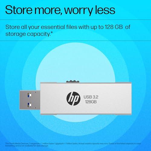 HP 818w 128GB USB 3.2 Flash Drive Silver Metal