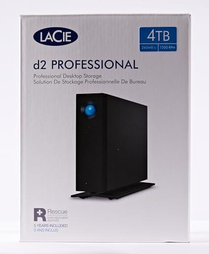 LaCie d2 Professional 4TB External Hard Drive Desktop HDD USB-C USB 3.1 Gen 2, 7200 RPM Enterprise Class Drives, for Mac and PC Desktop, 5-Year Data Recovery Services & 1mo Adobe CC (STHA4000800)