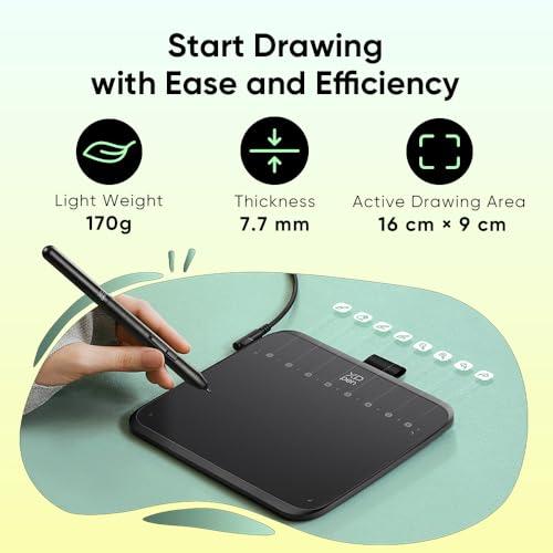 XPPen Deco 640 Graphics Drawing Pen Tablet 6x4 inches with 16384 Levels Pressure Sensitivity, 8 Soft Shortcut Keys, Battery Free Stylus, Android Support, Black