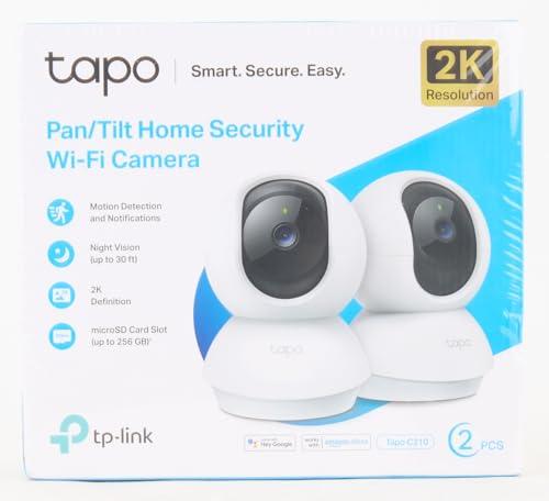 Tapo TP-Link C210P2 360° 3MP 2K 2304 Full HD 1296P Video Pan/Tilt Smart Wi-Fi Security Camera | Alexa Enabled | 2-Way Audio| Night Vision| Motion Detection | Indoor CCTV | Pack of 2,White