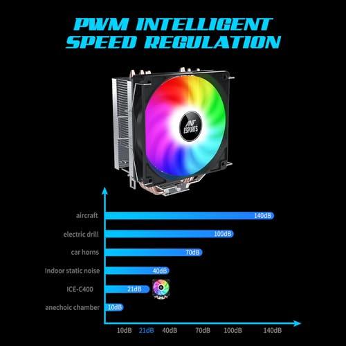 Ant Esports ICE C400 CPU Cooler/CPU Fan with Rainbow LED Fan - Black | Support Intel LGA 1700 / 115X / 1200 & AMD AM5 / AM4 / AM3+ / AM3 / AM2+ / AM2 / FM2+ / FM2 / FM1