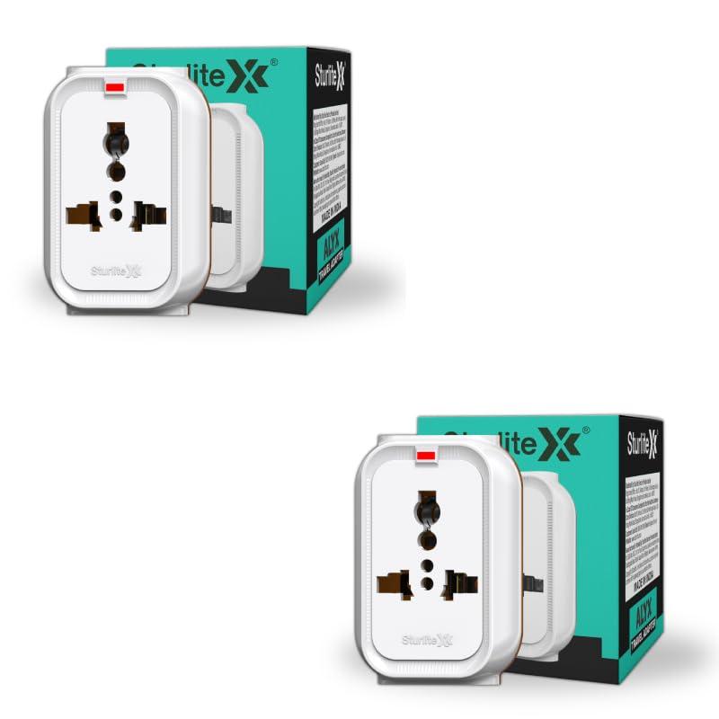 Sturlite Alyx 3 Pin Plug| Universal AC Travel Adapter| ABS Strong Body Socket (Pack of 2)