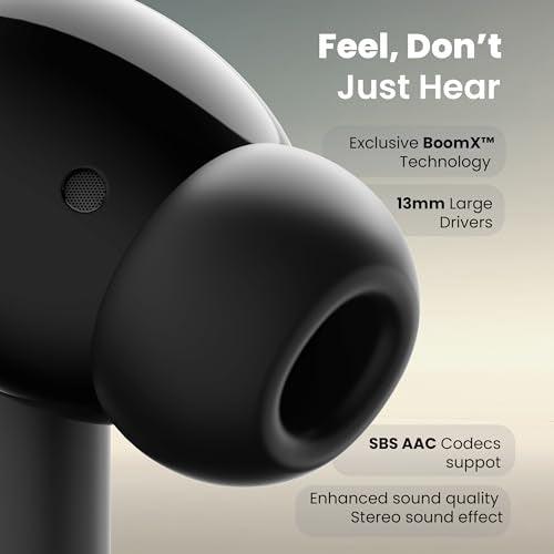 Boult Audio K40 True Wireless in Ear Earbuds with 48H Playtime, Clear Calling 4 Mics, 45ms Low Latency Gaming, Premium Grip, 13mm Bass Drivers, Type-C Fast Charging, BTv 5.3 Ear Buds (Electric Black)