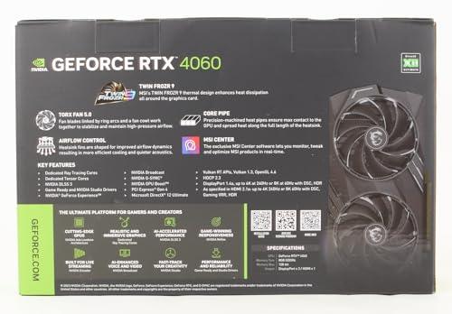 MSI Geforce RTX 4060 Gaming X 8G Gaming Graphic Card - Nvidia Geforce RTX 4060 Gpu, 8Gb Gddr6 128-Bit, 17 Gbps, Pci Express 4 nterface, Upto 2595 Mhz, Torx Fan 5.0, Pci_E