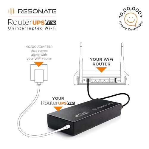 RESONATE RouterUPS Pro CRU12V3A | 4X2600mAh Battery | for JioFiber & Airtel Xtreme | Mini UPS | UPS for WiFi Router | BRP | Compatible with Advanced 12V < 3A FTTH | ONT | Gaming Routers