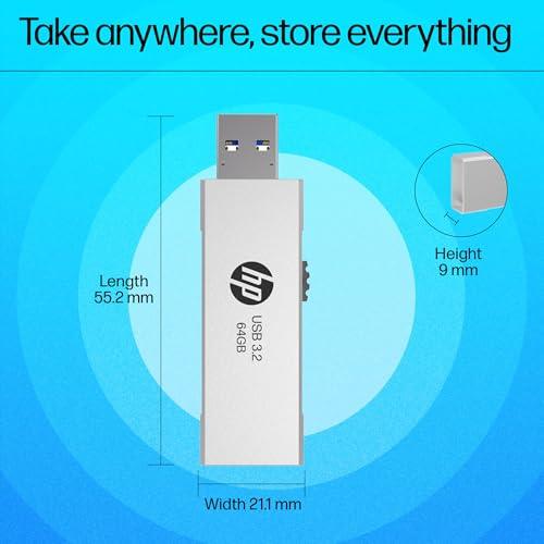 HP 818w 64GB USB 3.2 Flash Drive Silver Metal