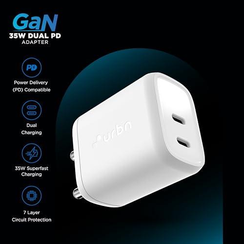 URBN 35W USB C Samsung Gan Charger|2X Faster Charging|Dual Power Delivery (Pd) Adapter|Made in India|Samsung Galaxy S22/S21/S20/Ultra/Note/M-Series|for iPhone 15,Oneplus,Pixel,Mi Redmi&More