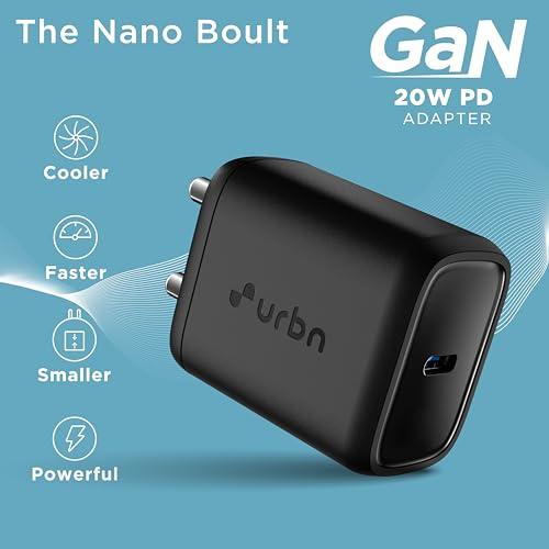 URBN 20W USB C iPhone GaN Charger | 2X Faster Charging | Power Delivery (PD) Adapter | Made in India | iPhone 15/14/13/12/11/Pro/Max/Mini | Samsung Galaxy | OnePlus, Pixel, Mi Redmi & More