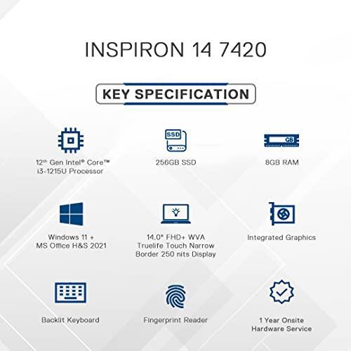 Dell Inspiron 7420 2in1 Laptop, 12th Gen Intel Core i3-1215U, 8GB, 256GB, Win 11+ MSO'21, 14.0" (35.56Cm) FHD+ Touch 250 nits, Backlit KB & FPR, McAfee 15 Months, Platinum Silver, Thin & Light-1.57Kg - Triveni World