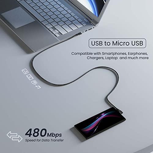 Ambrane Micro USB Cable, 3A Fast Charging, L Shape for Easy Holding, 480mbps Data Transmission, Tangle-free, Unbreakable Braided for Smartphones & other devices 1.25m(ABLM-125 Black)