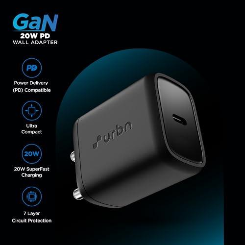 URBN 20W USB C iPhone GaN Charger | 2X Faster Charging | Power Delivery (PD) Adapter | Made in India | iPhone 15/14/13/12/11/Pro/Max/Mini | Samsung Galaxy | OnePlus, Pixel, Mi Redmi & More