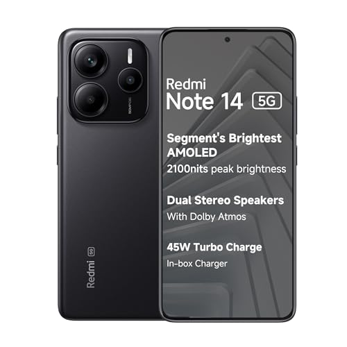 Redmi Note 14 5G (Titan Black, 8GB RAM 256GB Storage) | Global Debut MTK Dimensity 7025 Ultra | 2100 nits Segment Brightest 120Hz AMOLED | 50MP Sony LYT 600 OIS+EIS Triple Camera