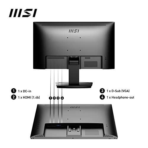 MSI PRO MP223 21.45 Inch Full HD Office LCD Monitor - 1920 X 1080, 100 Hz, Eye-Friendly Screen, VESA Mountable, Display Kit Support, Tilt-Adjustable - HDMI 1.4b, D-Sub (VGA)